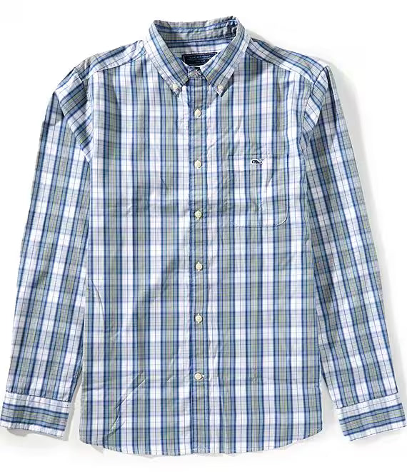 Vineyard Vines Dune Grass Washashore Plaid Poplin Shirt
