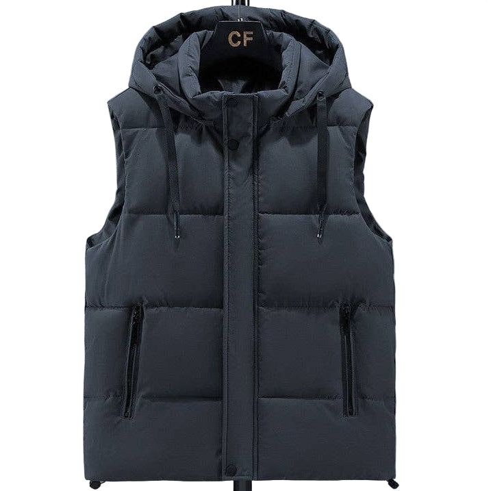 Grey Cotton Vest With Removable Hood