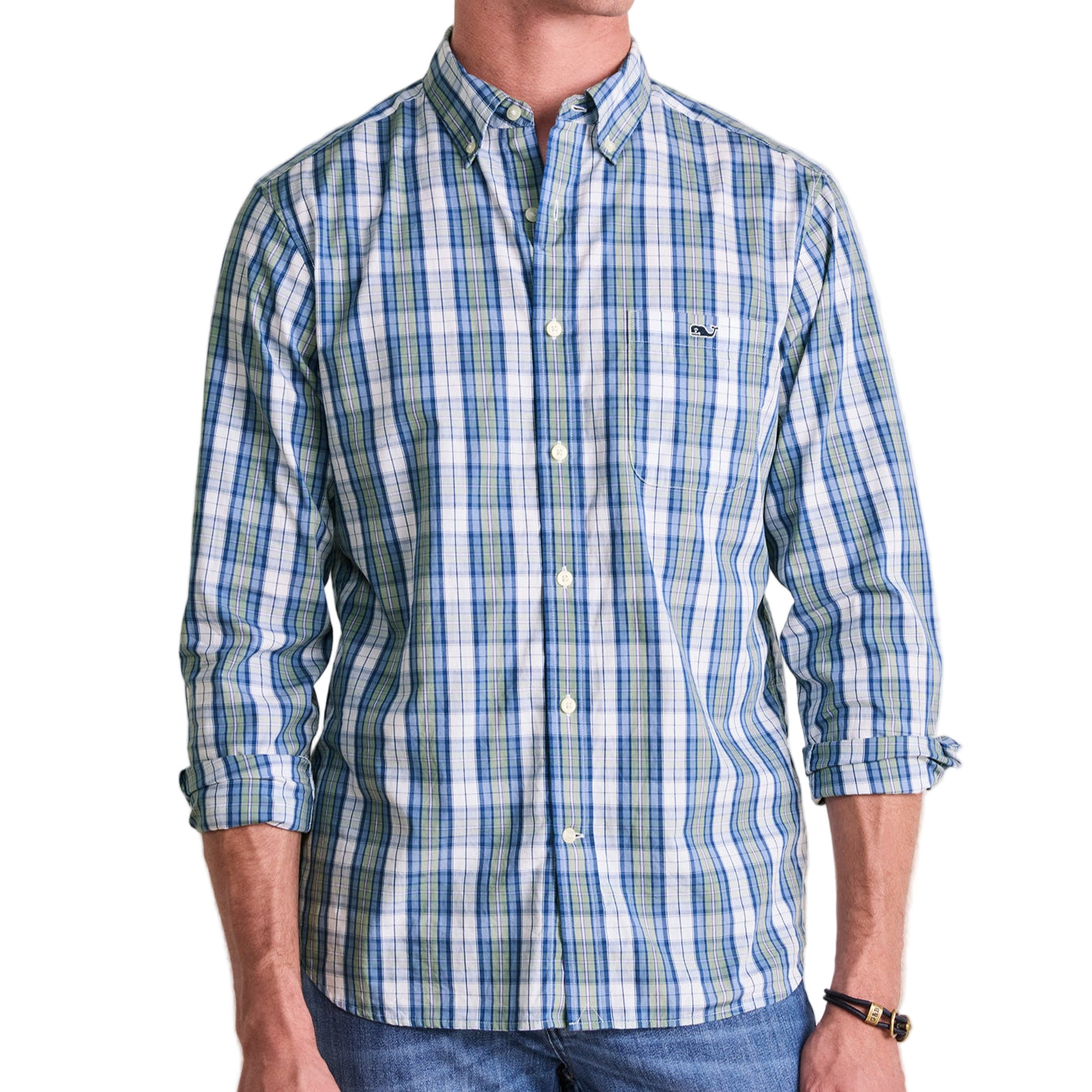 Vineyard Vines Dune Grass Washashore Plaid Poplin Shirt