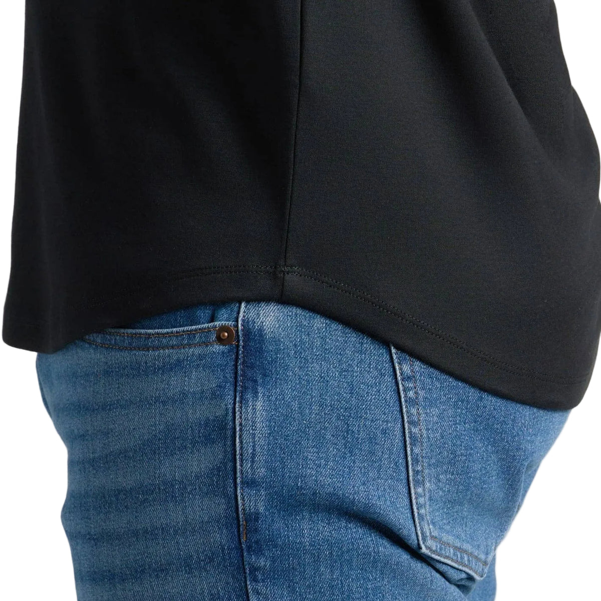True Classic Black Pima Cotton Blend Curved Hem Crew Tee