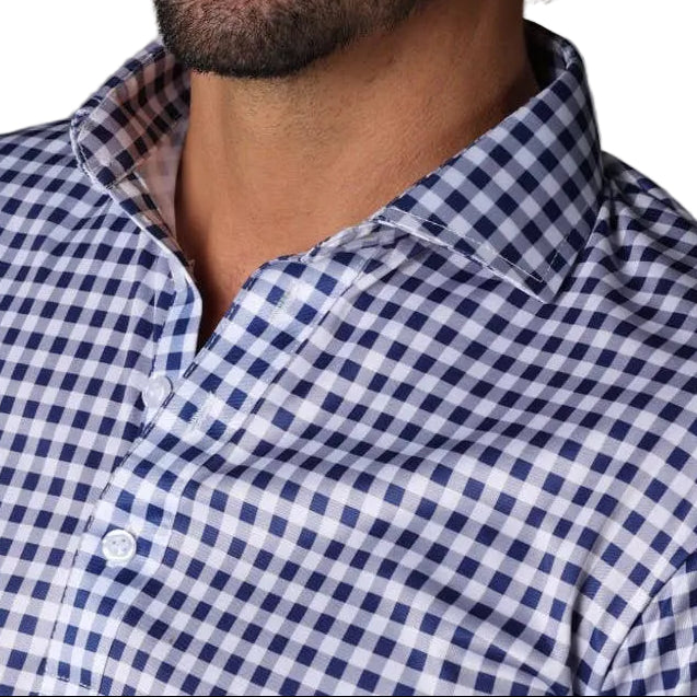Semi-Spread Collar Polo Navy Gingham