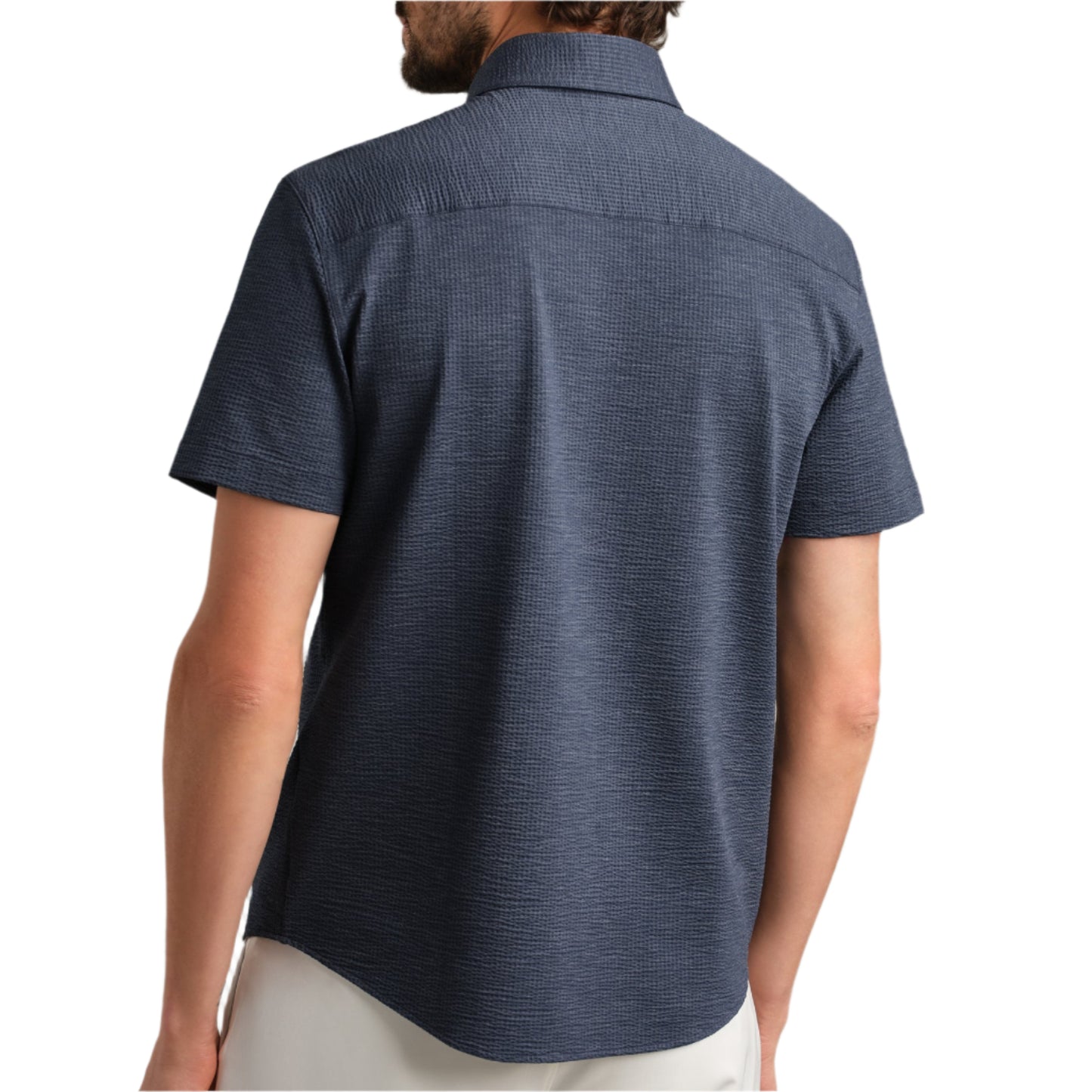 Rhone Navy Chambray Commuter Seersucker Shirt