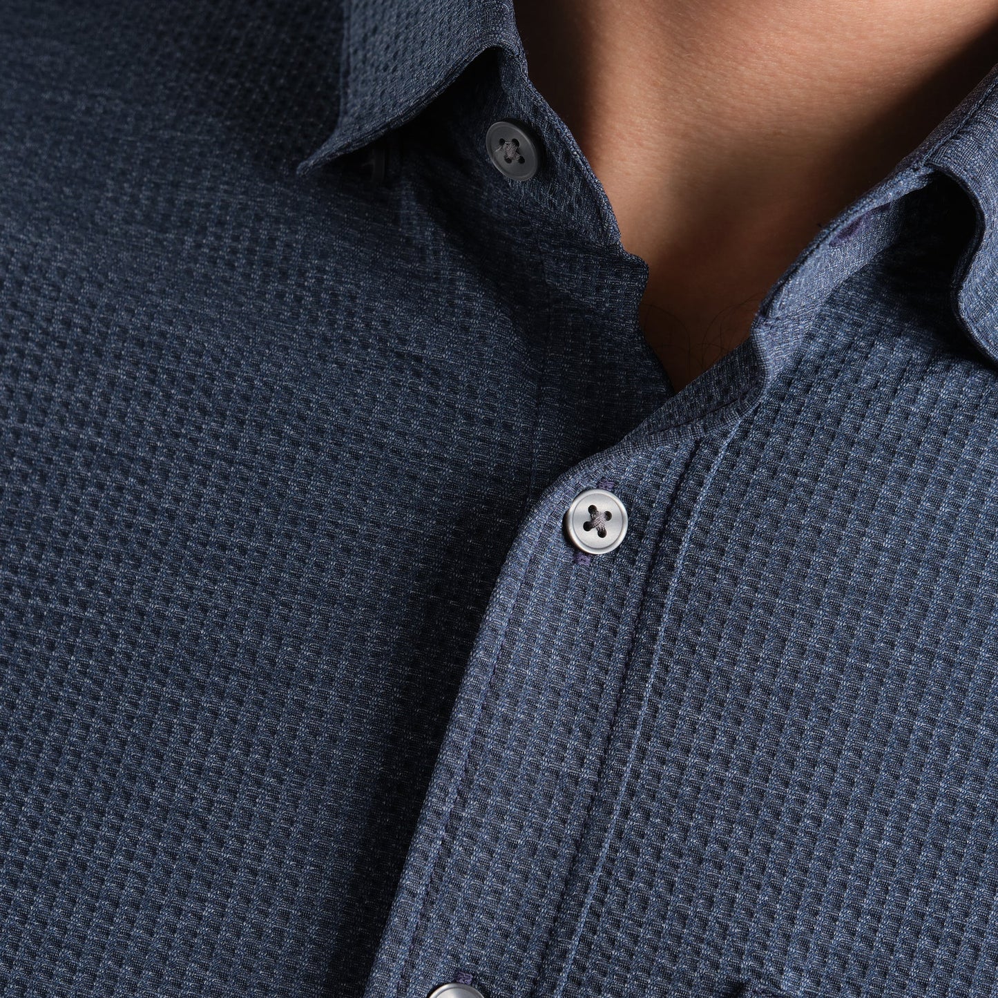 Rhone Navy Chambray Commuter Seersucker Shirt