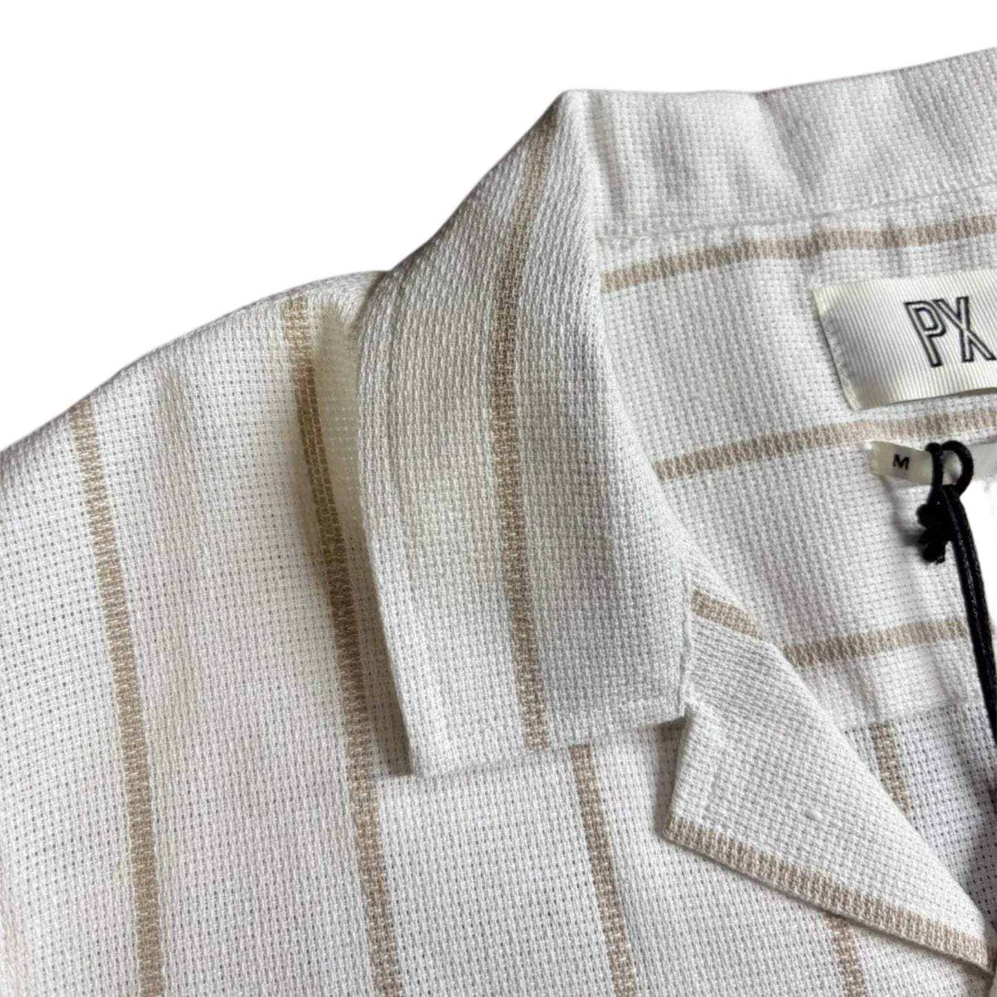 PX Myles Cream Textured Vertical Striped Shirt
