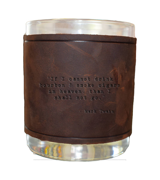 Mark Twain Quote Rocks Glass with Leather Sleeve
