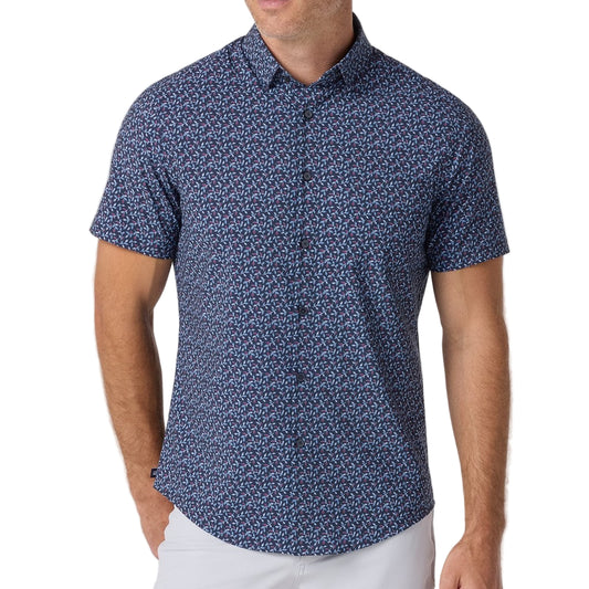 Mizzen+Main Navy Vine Leaf Leeward Short Sleeve Shirt