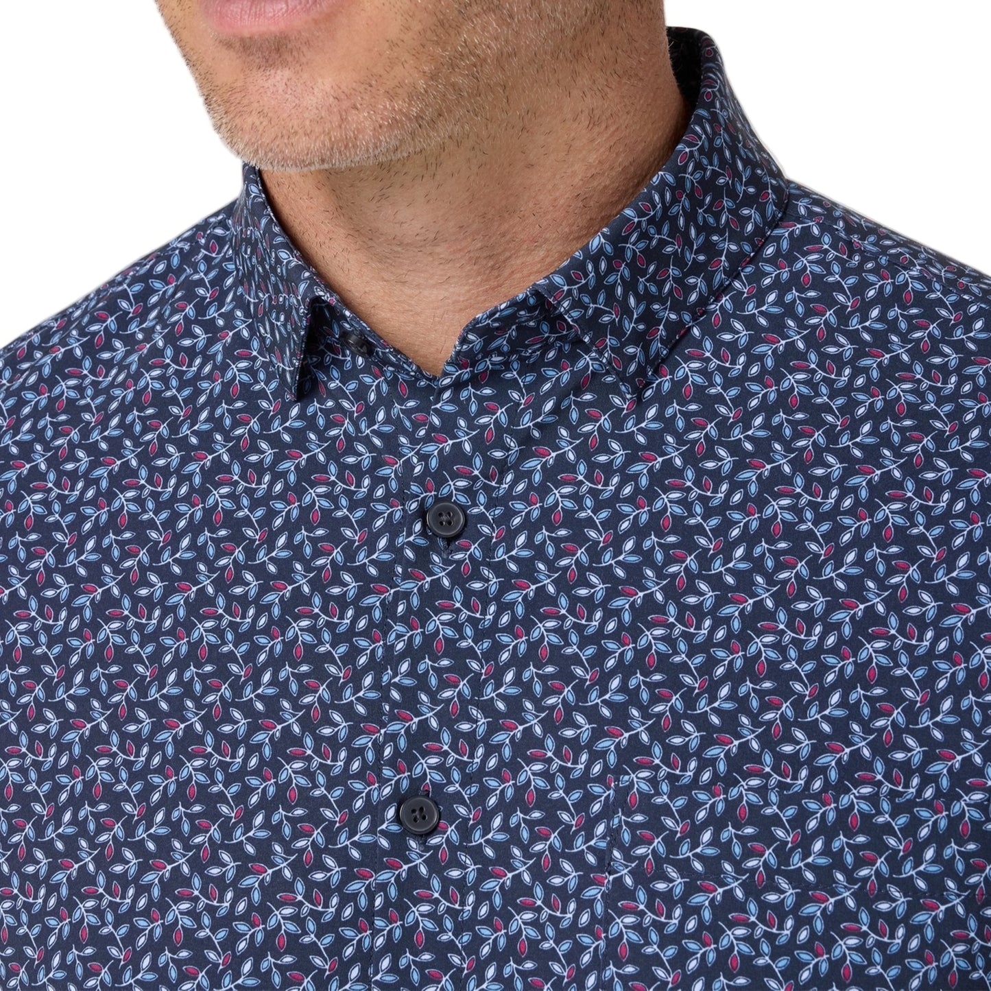 Mizzen+Main Navy Vine Leaf Leeward Short Sleeve Shirt