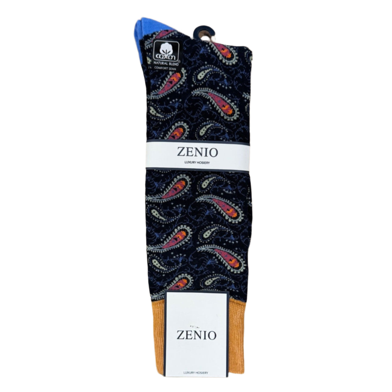 Zenio Paisley Dress Socks - Blue & Tan