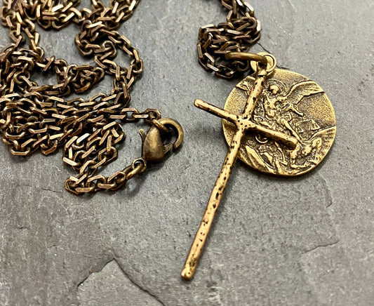 St. Michael and Cross Men's Necklace
