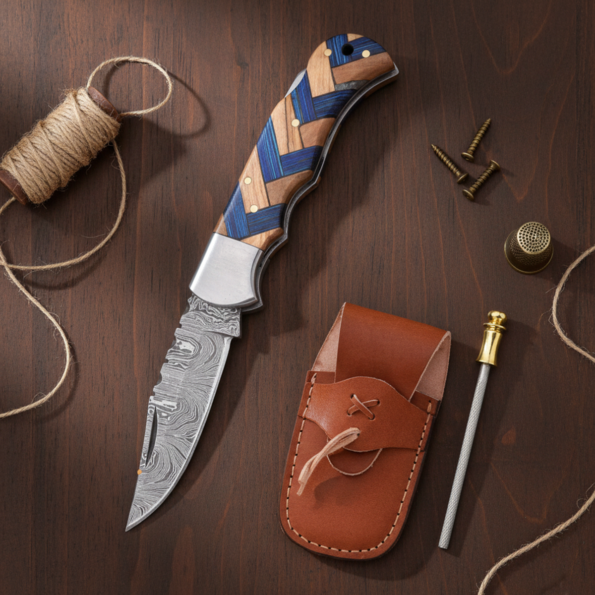 6.5" Artistic Handle Damascus Folding Knife