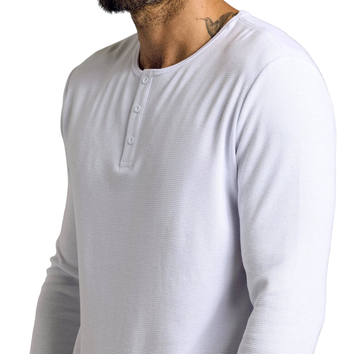 True Classic White Waffle Long Sleeve Henley