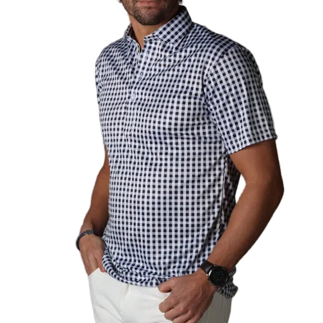 Semi-Spread Collar Polo Navy Gingham