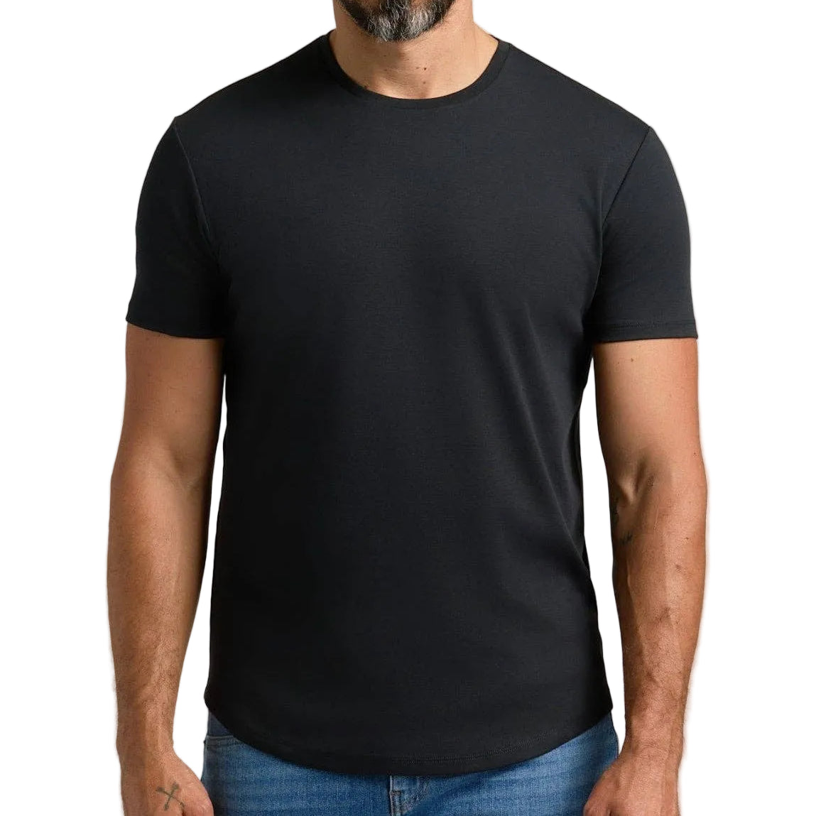 True Classic Black Pima Cotton Blend Curved Hem Crew Tee