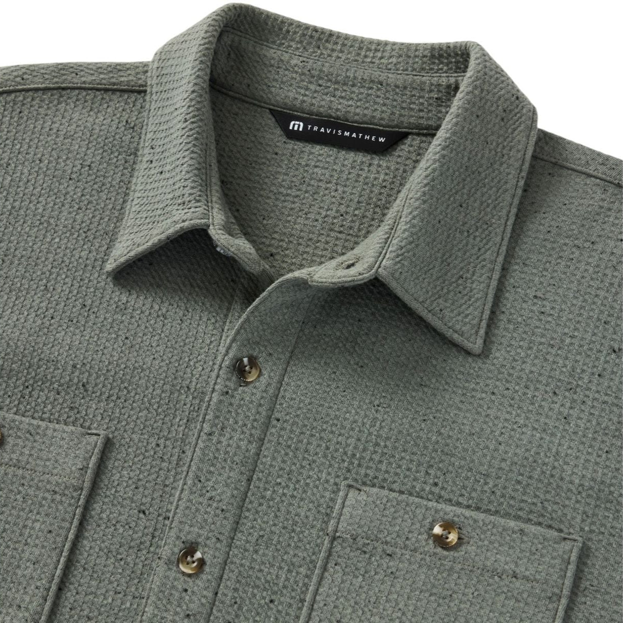TravisMathew Olive Cloud Waffle Button Up