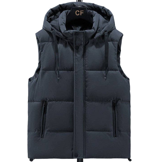 Grey Cotton Vest With Removable Hood