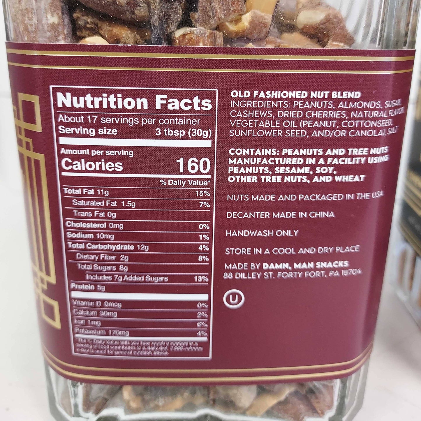 Whiskey Old-Fashioned Flavored Nuts in Glass Decanter