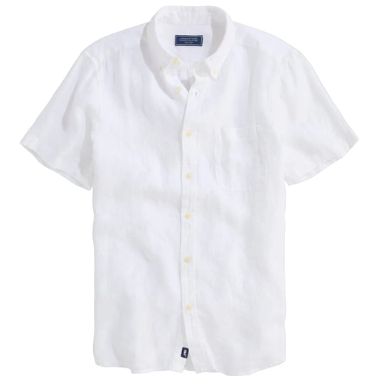 Vineyard Vines White Surfside Solid Linen Short-Sleeve Shirt