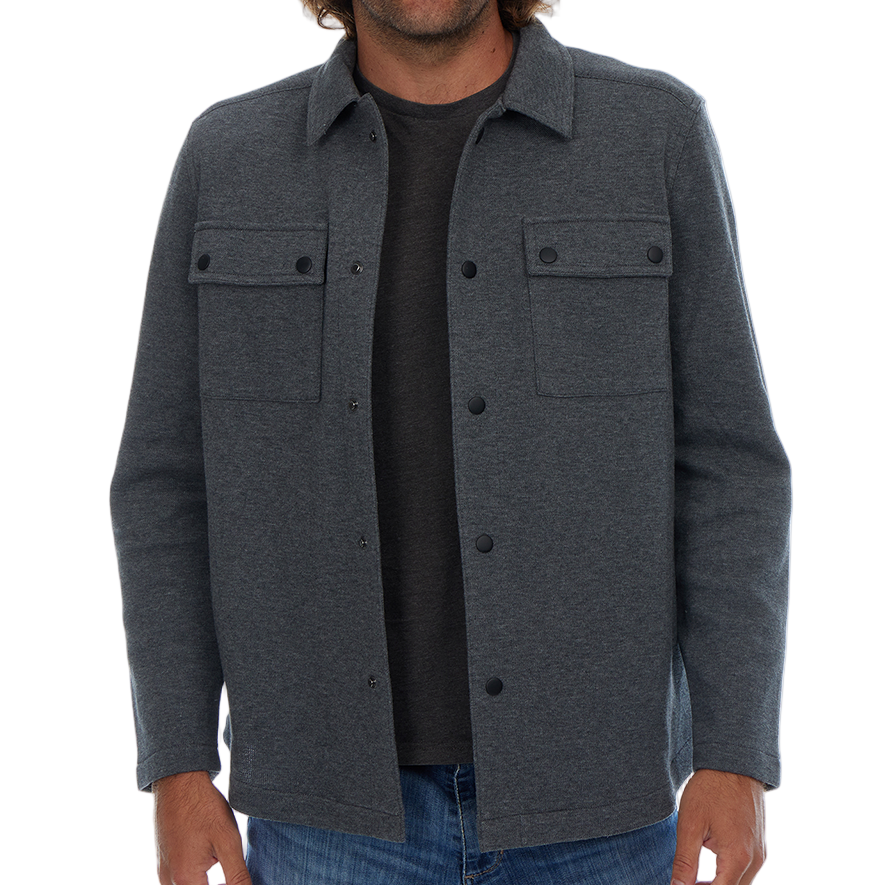 Gray Peter Pique Snap Up Knit Shacket Shirt Jacket