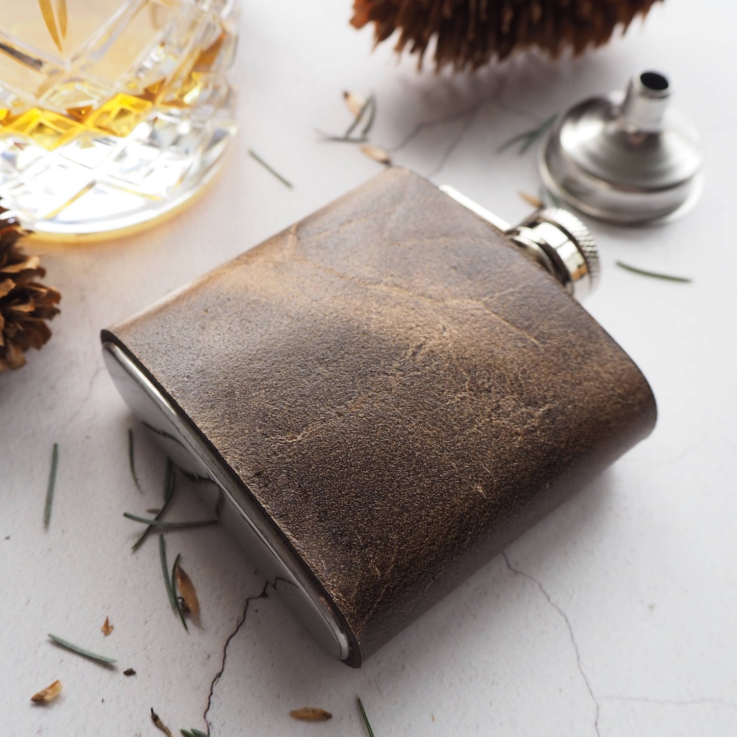 Oak Coloured Leather Flask