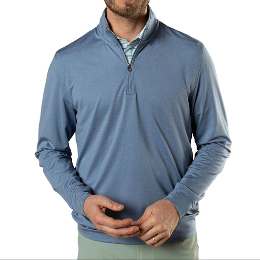 Duck Head Chambray Blue Long Drive Performance 1/4 Zip Pullover