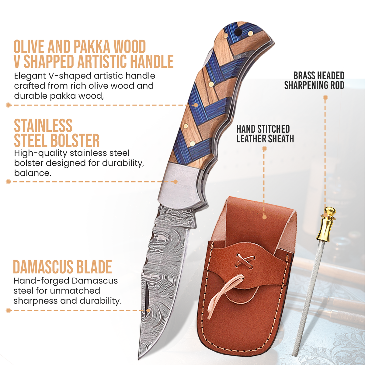 6.5" Artistic Handle Damascus Folding Knife
