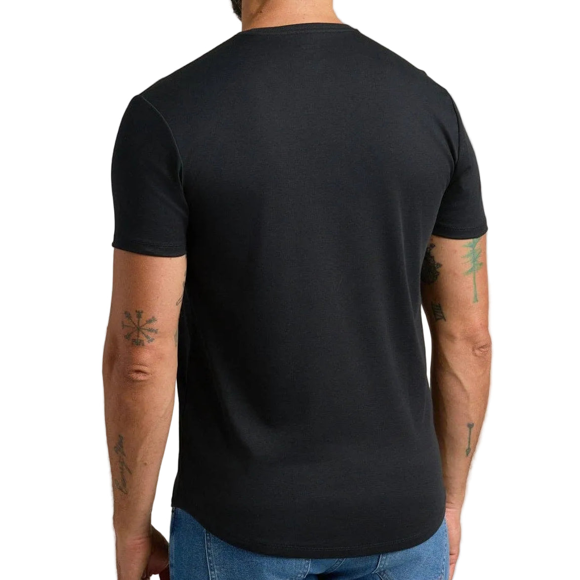 True Classic Black Pima Cotton Blend Curved Hem Crew Tee