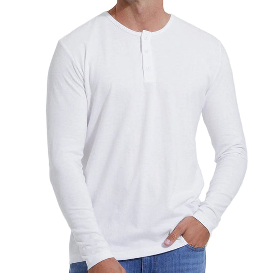 True Classic White Long Sleeve Henley