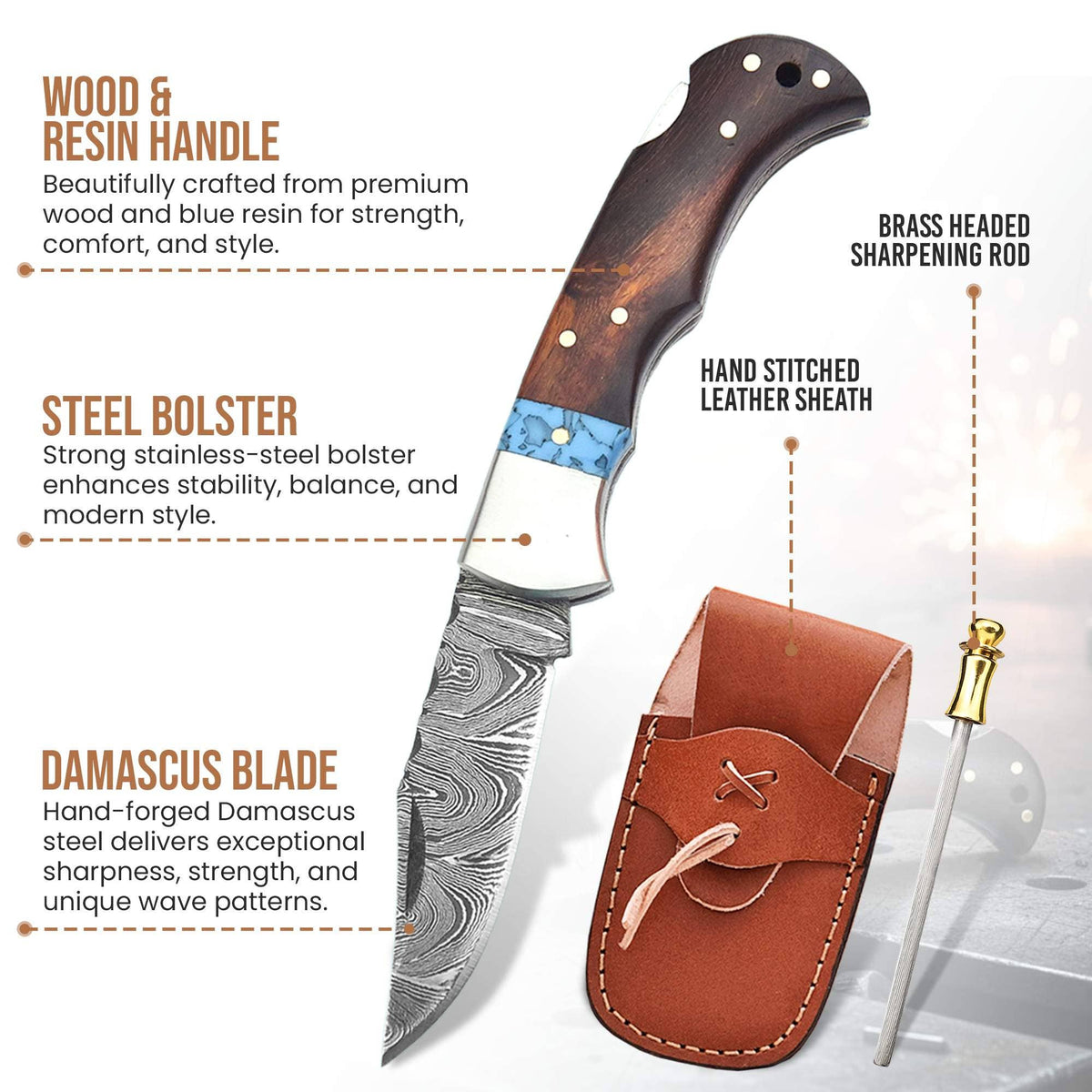6.5" Handmade Damascus Folding Knife