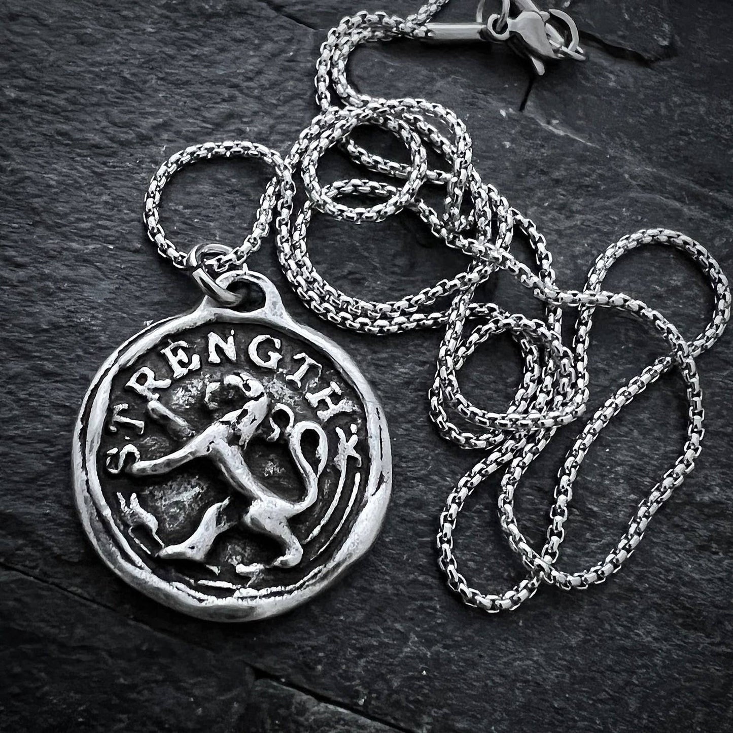 Lion, Strength Wax Seal Necklace, Antiqued Pewter