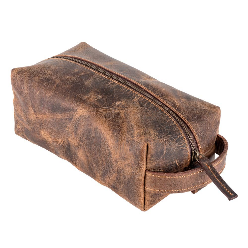 Rustic Brown Leather Toiletry Bag