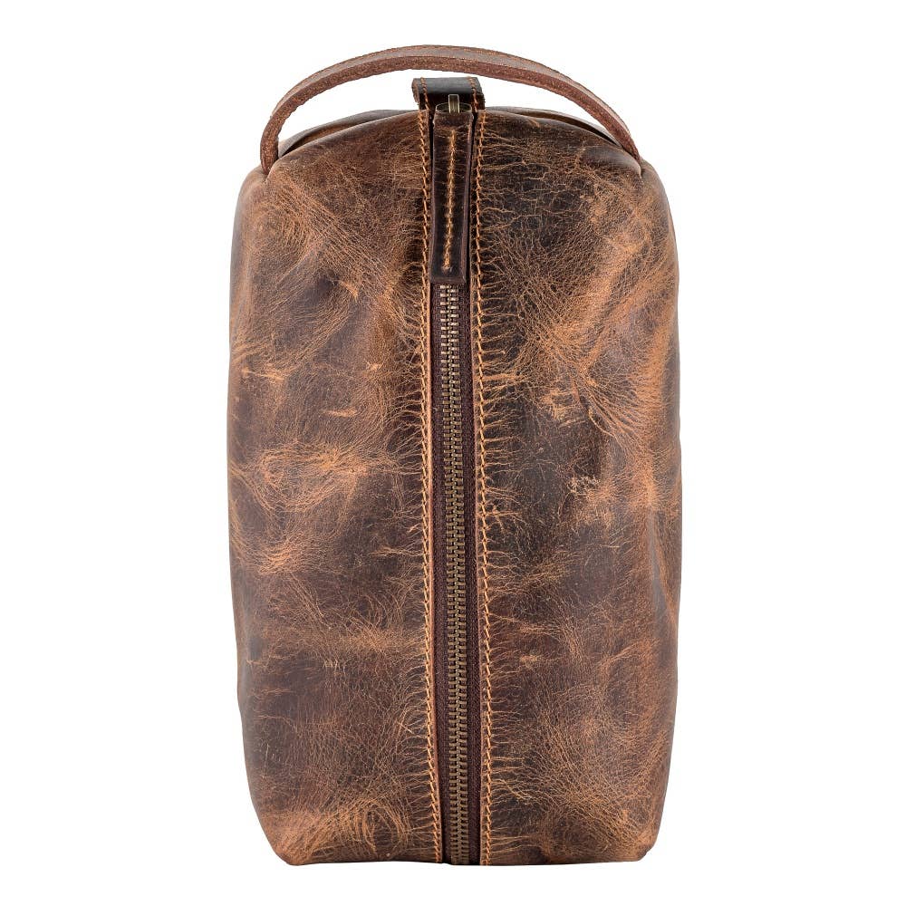 Rustic Brown Leather Toiletry Bag