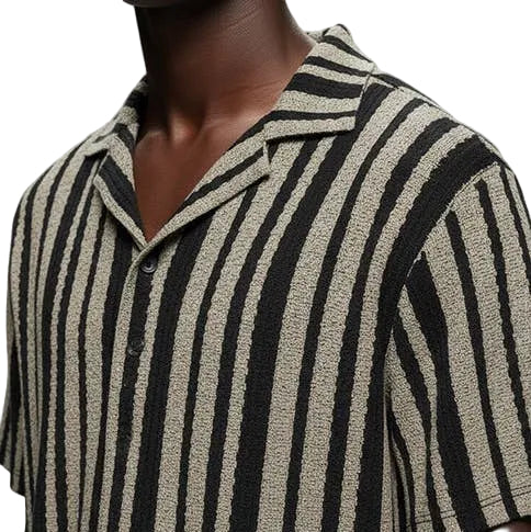 Hawk's Bay Striped Crochet Short Sleeve Button Up Shirt