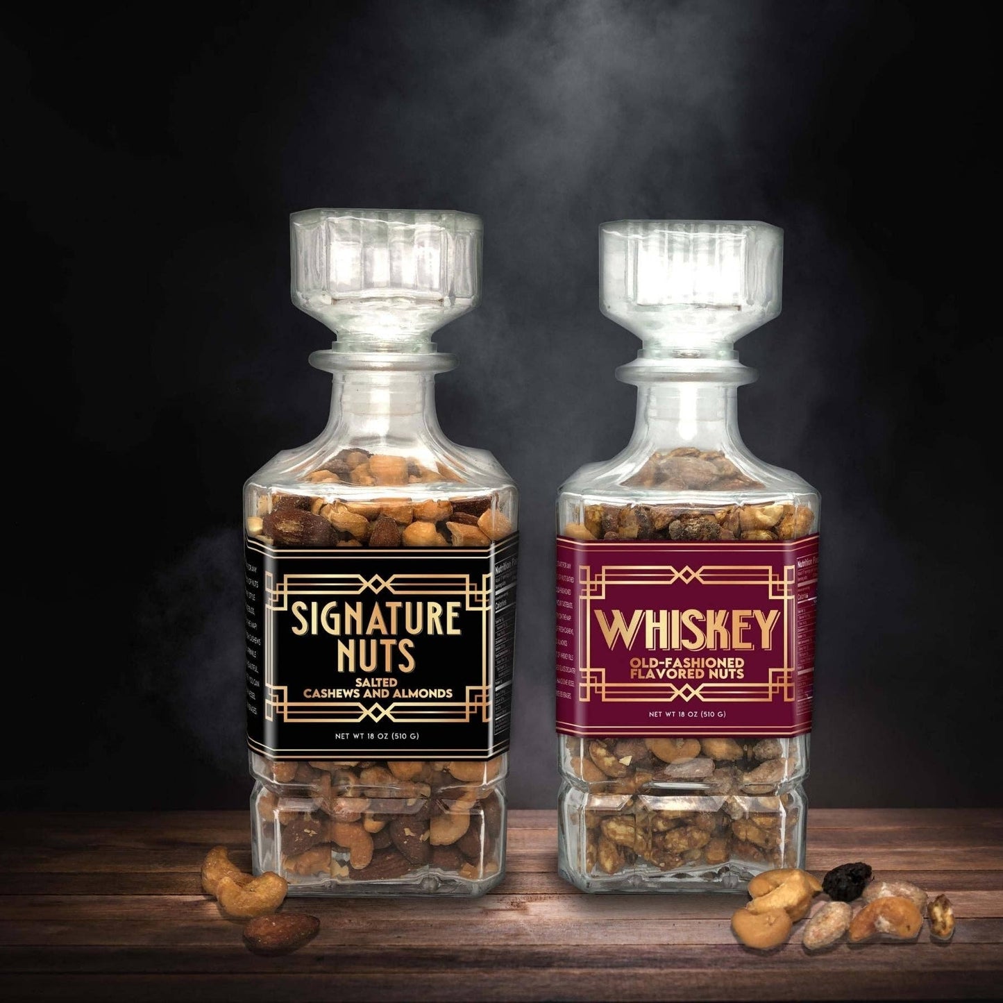 Whiskey Old-Fashioned Flavored Nuts in Glass Decanter