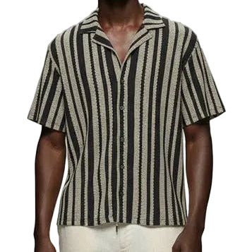 Hawk's Bay Striped Crochet Short Sleeve Button Up Shirt