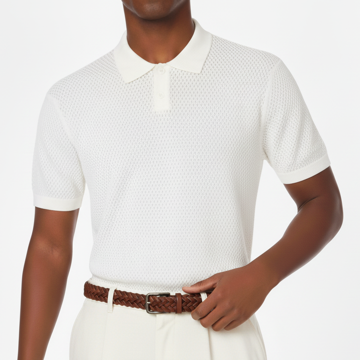 Hawk's Bay White Textured Polo Shirt