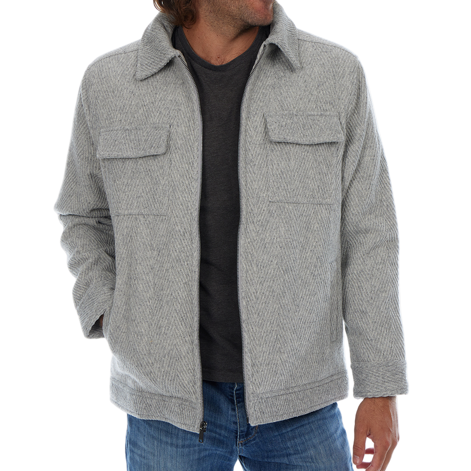 Kane Grey Textured Zip Up Wool Cargo Pocket Jacket