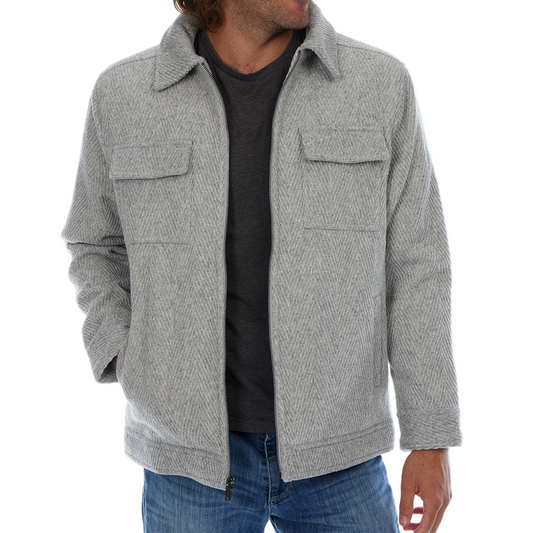Kane Grey Textured Zip Up Wool Cargo Pocket Jacket