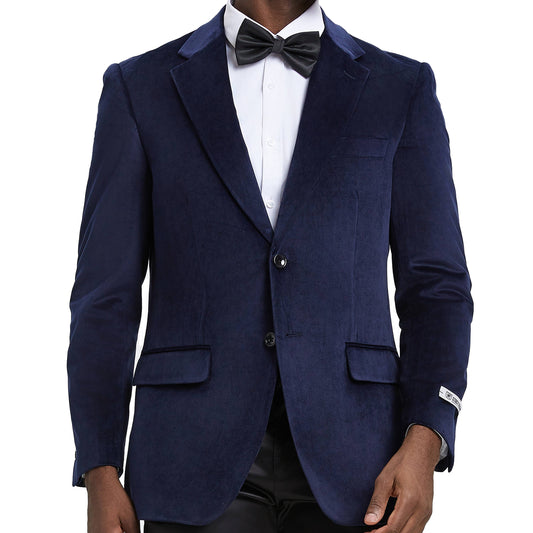 Stacy Adams Solid Navy Velvet Notch Lapel Blazer