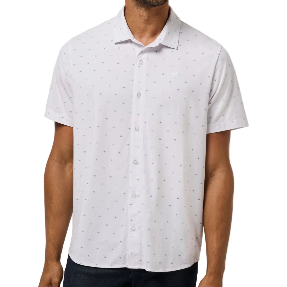 TravisMathew White Comfortknit Geo Button Up Shirt