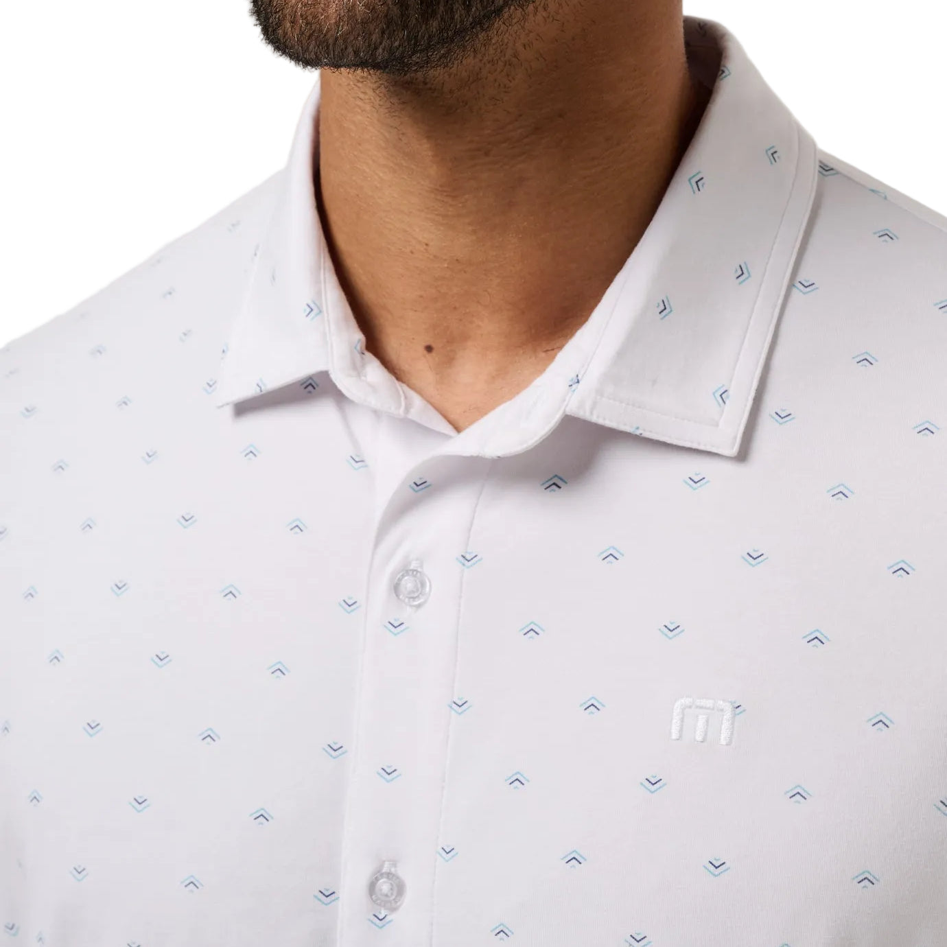 TravisMathew White Comfortknit Geo Button Up Shirt