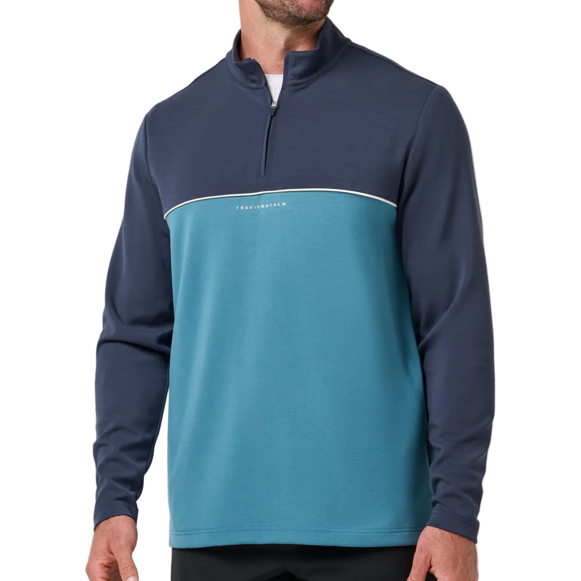 TravisMathew Blue Nights Fibercloud Color Block Quarter Zip
