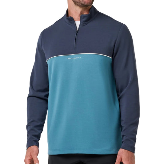 TravisMathew Blue Nights Fibercloud Color Block Quarter Zip