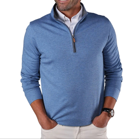 Collars & Co. Medium Blue Heather Cloud Cotton Quarter Zip