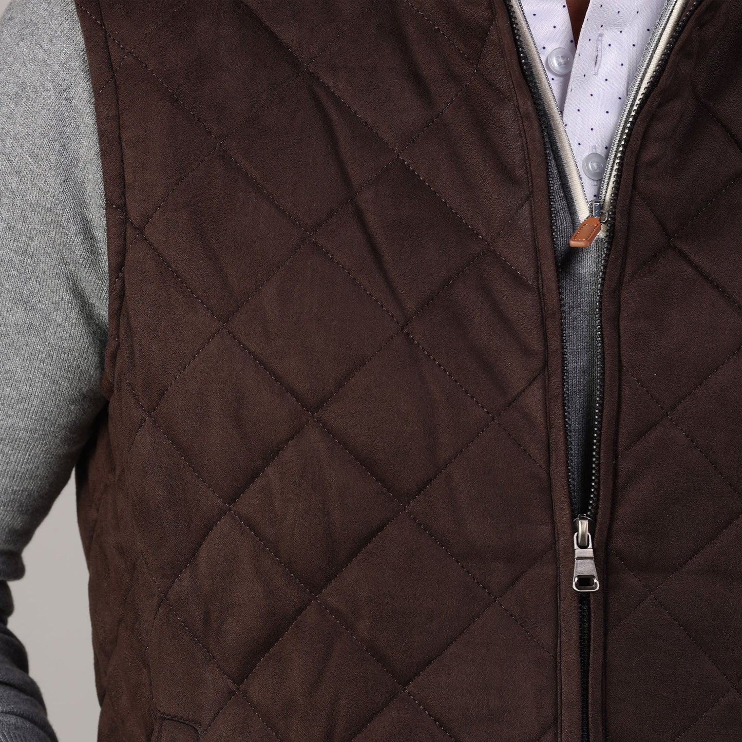 Collars & Co. Brown Tech Suede Cambridge Quilted Vest