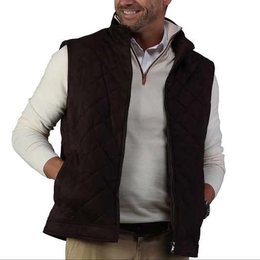 Collars & Co. Brown Tech Suede Cambridge Quilted Vest