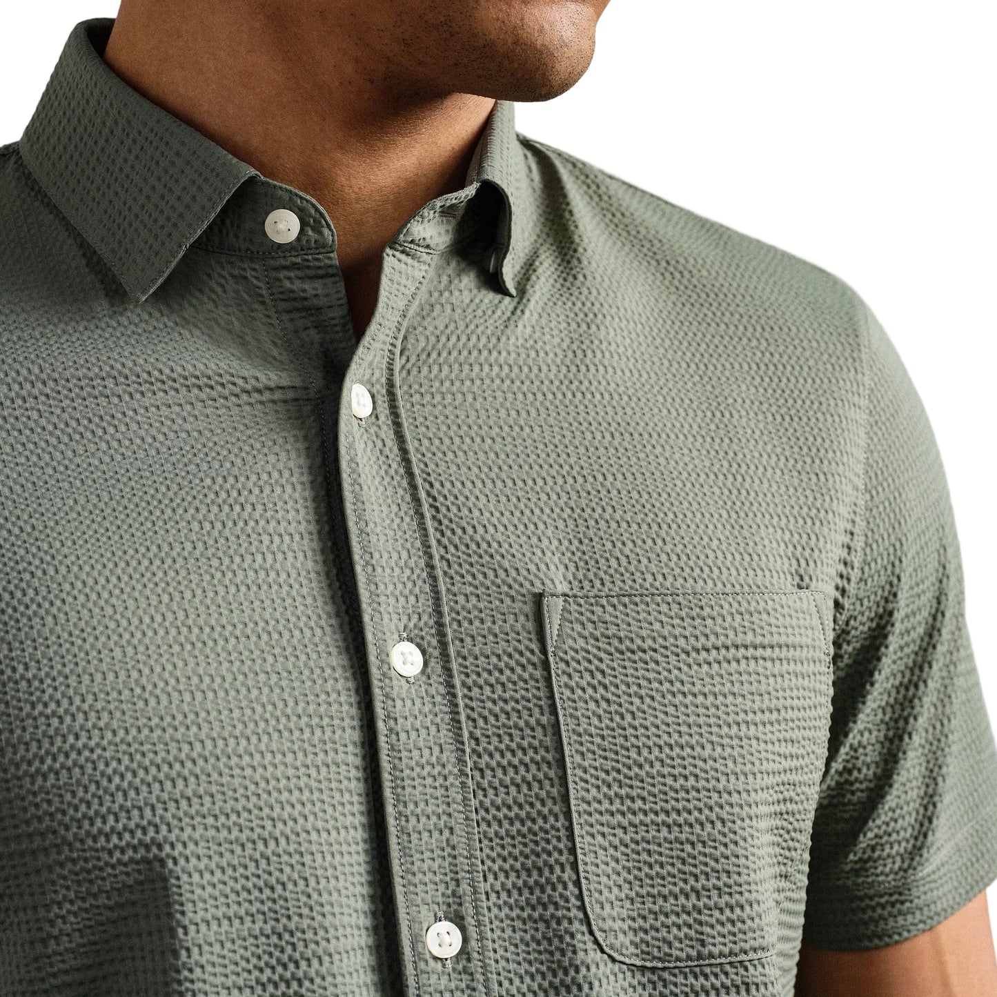 Rhone Light Olive Shadow Commuter Seersucker Shirt