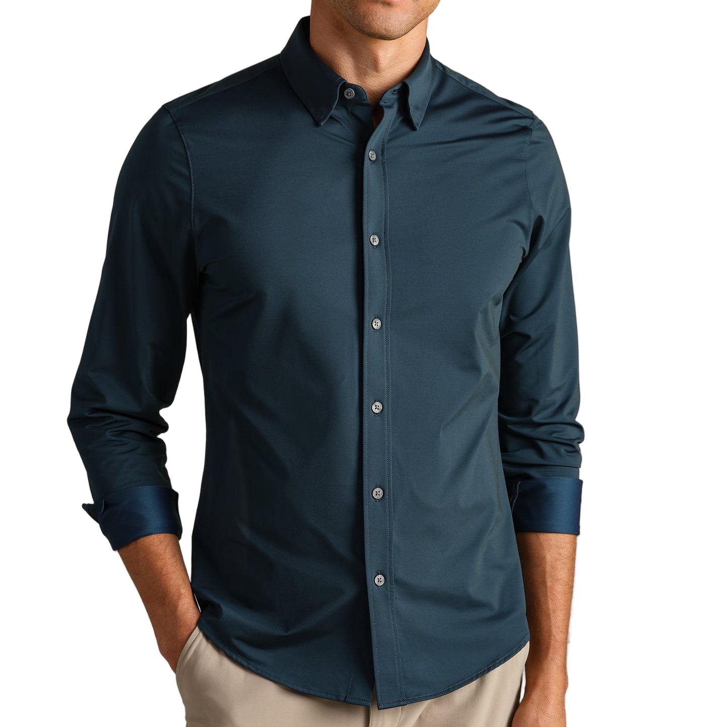 Rhone Deep Sea Blue Oxford Semi Spread Collar Commuter Shirt