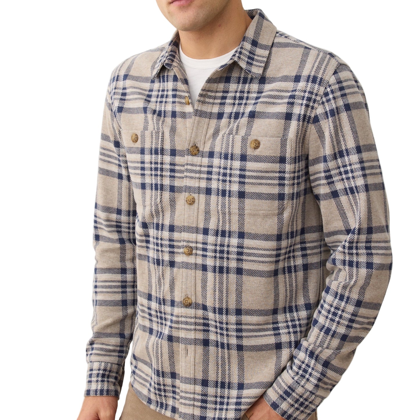 Marine Layer Taupe Plaid Pacifica Stretch Twill Overshirt