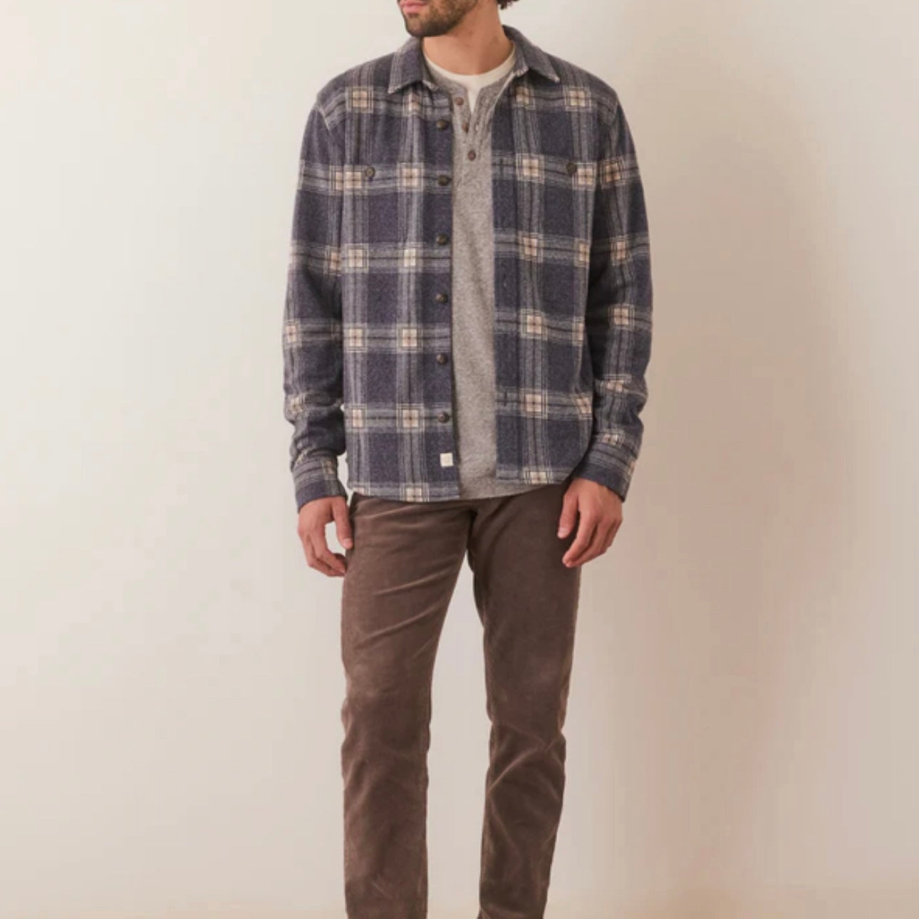 Pacifica Stretch Twill Shirt in Dark Blue Plaid