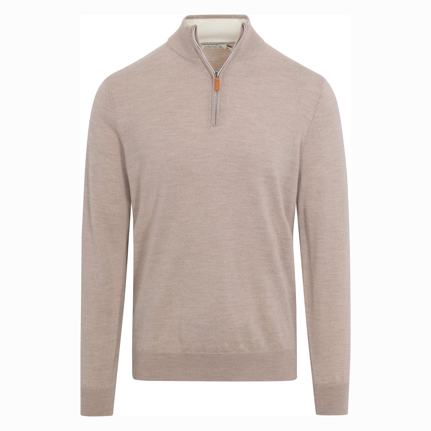 Collars & Co. Oatmeal Cashmere Touch Australian Merino Quarter Zip Sweater
